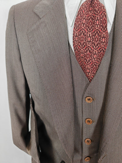 Completo 3 pezzi svasato anni '70 marrone spigato - tg. 44