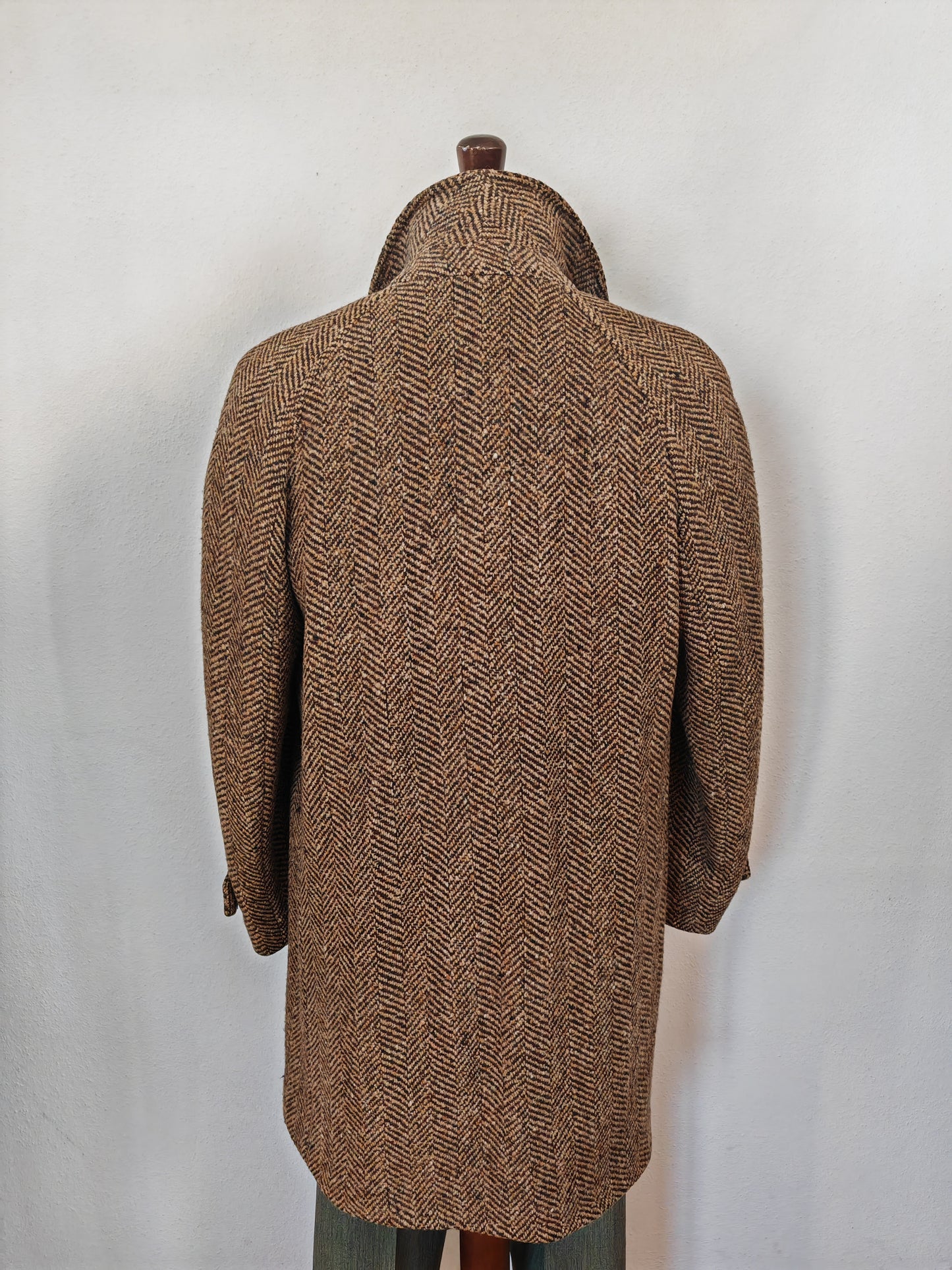 Cappotto anni '70 in tweed spigato, lunghezza tre quarti - tg. 48-50