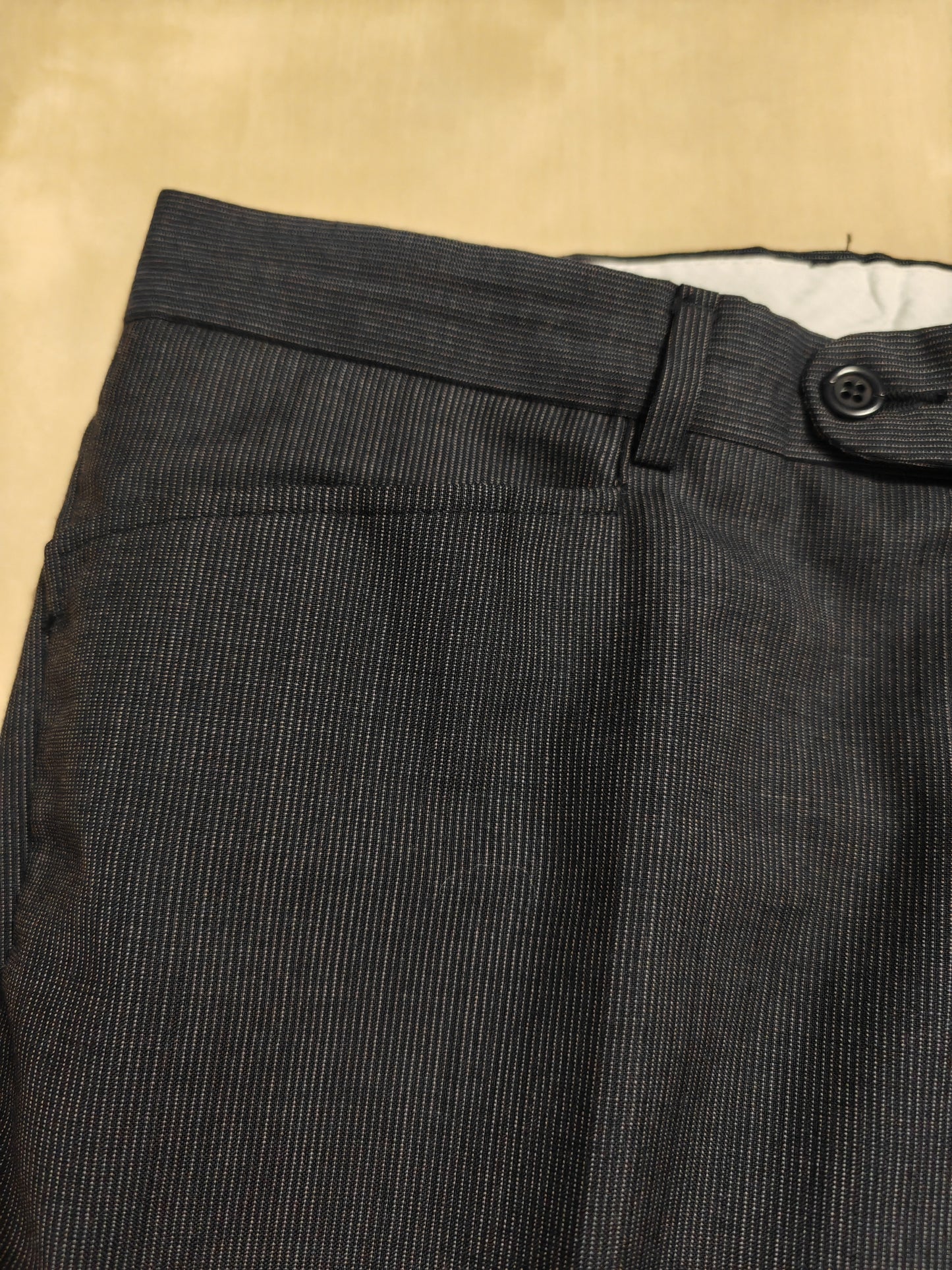 Completo 3 pezzi anni '90 in fresco lana blu gessato - tg. 50