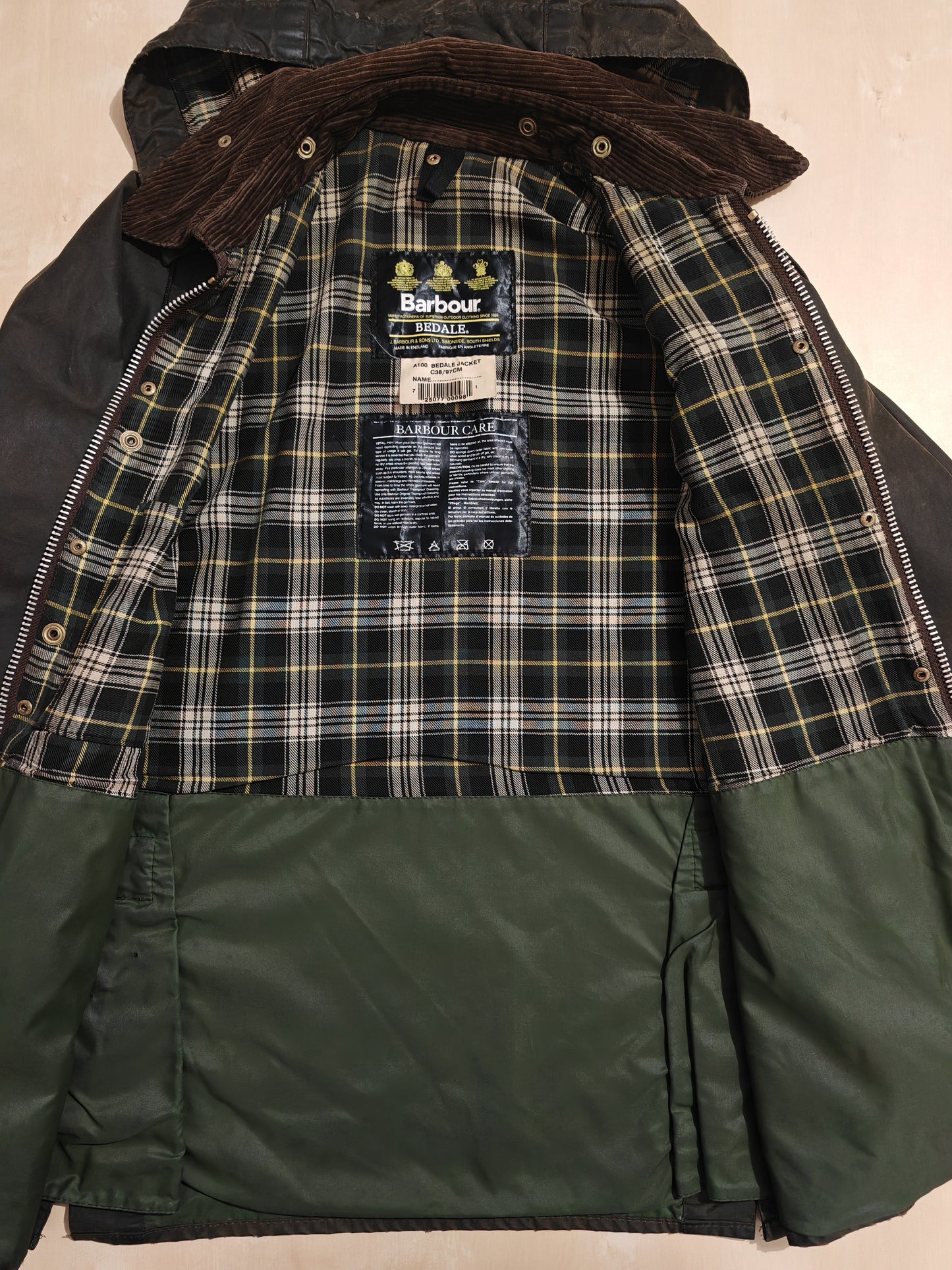 Barbour Bedale primi anni 2000 verde, con cappuccio - C38/97 cm