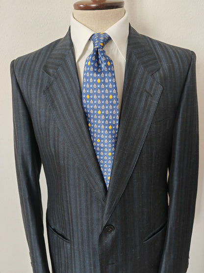 Completo anni '80 blu in pura seta shantung Marzotto - tg. 50