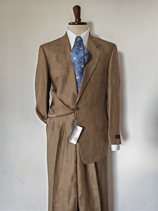 Pure linen suit in tobacco brown, deadstock - size 50 ITA