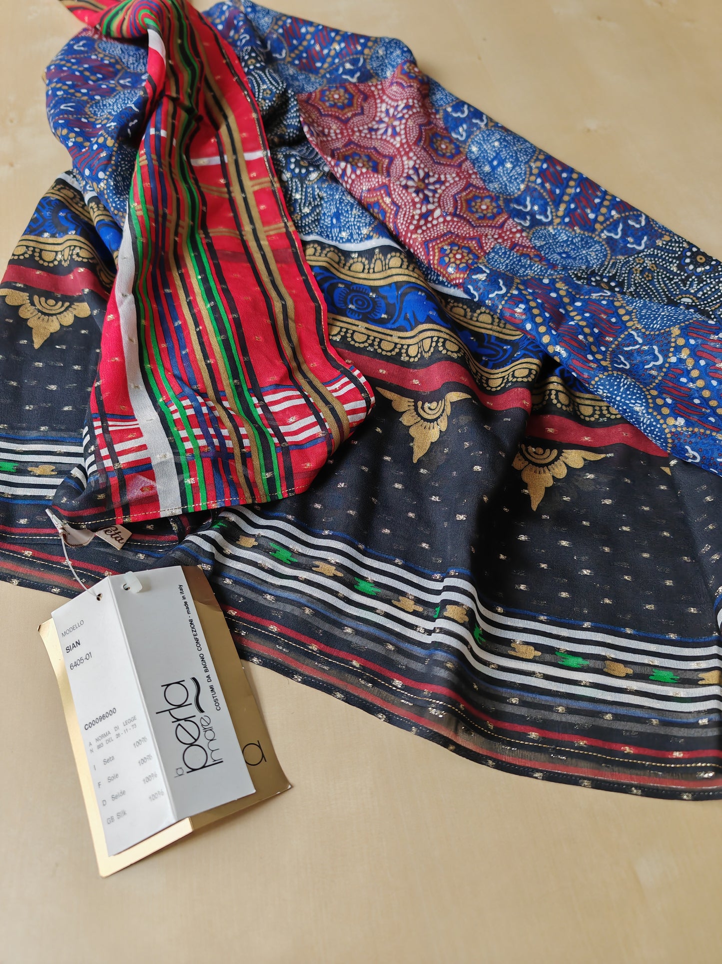 Pareo/pashmina in georgette di seta La Perla Mare anni '80 NOS