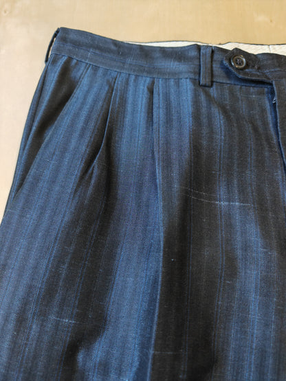 Completo anni '80 blu in pura seta shantung Marzotto - tg. 50