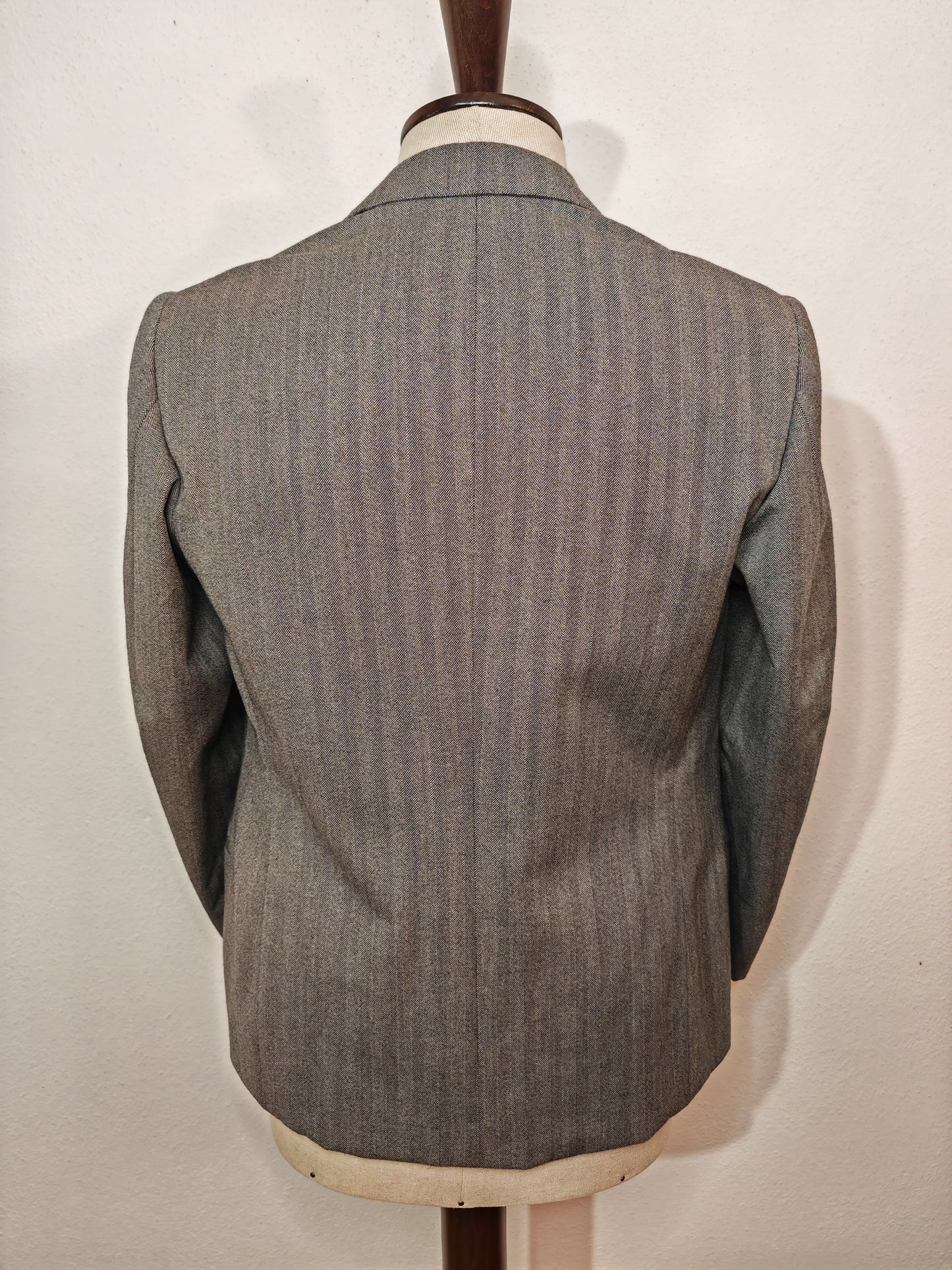 Giacca sartoriale anni '60/'70 herringbone grigio - tg. 46/48 corta