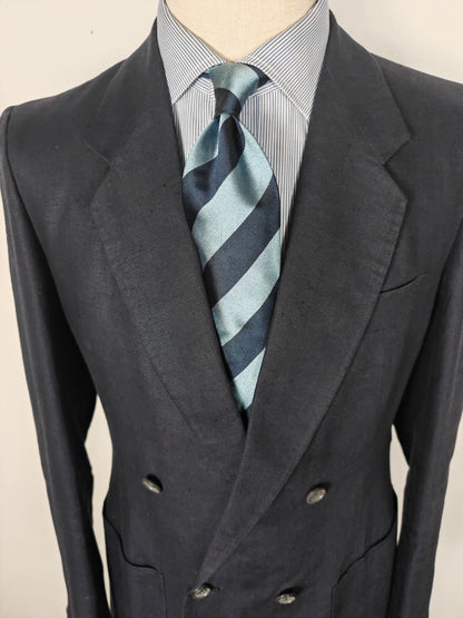 Completo doppiopetto sartoriale anni '70 in puro lino blu - tg. 46