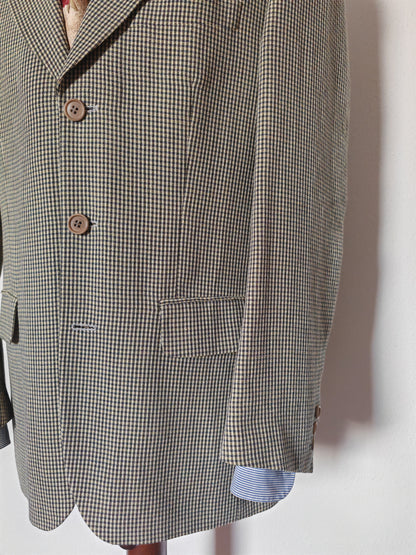 Kenzo, checked mid-season jacket in wool and linen - size 48