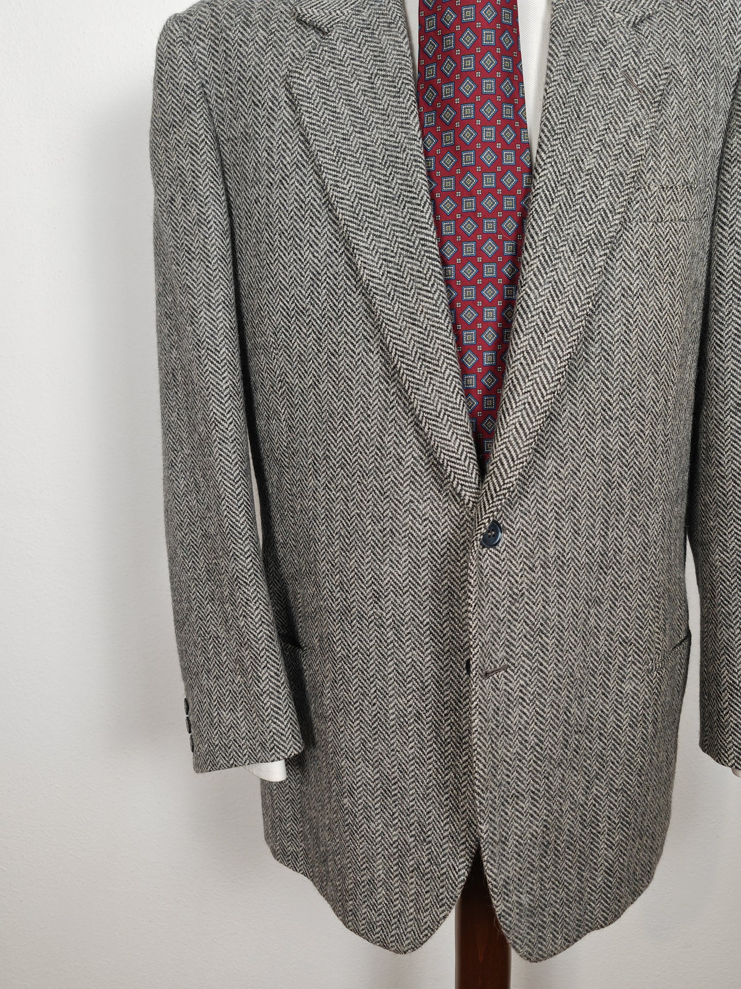 Giacca sartoriale anni '60/'70 in tweed spinato misto alpaca - tg. 56 lunga