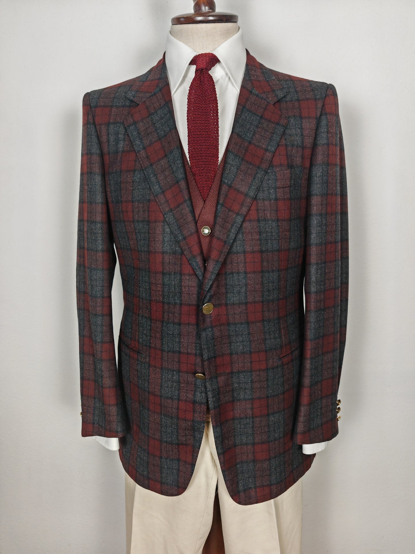 Tartan blazer Simon Ackerman anni '70 con panciotto abbinato - tg. 48/50