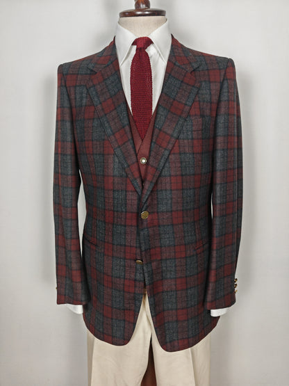 Tartan blazer Simon Ackerman anni '70 con panciotto abbinato - tg. 48/50