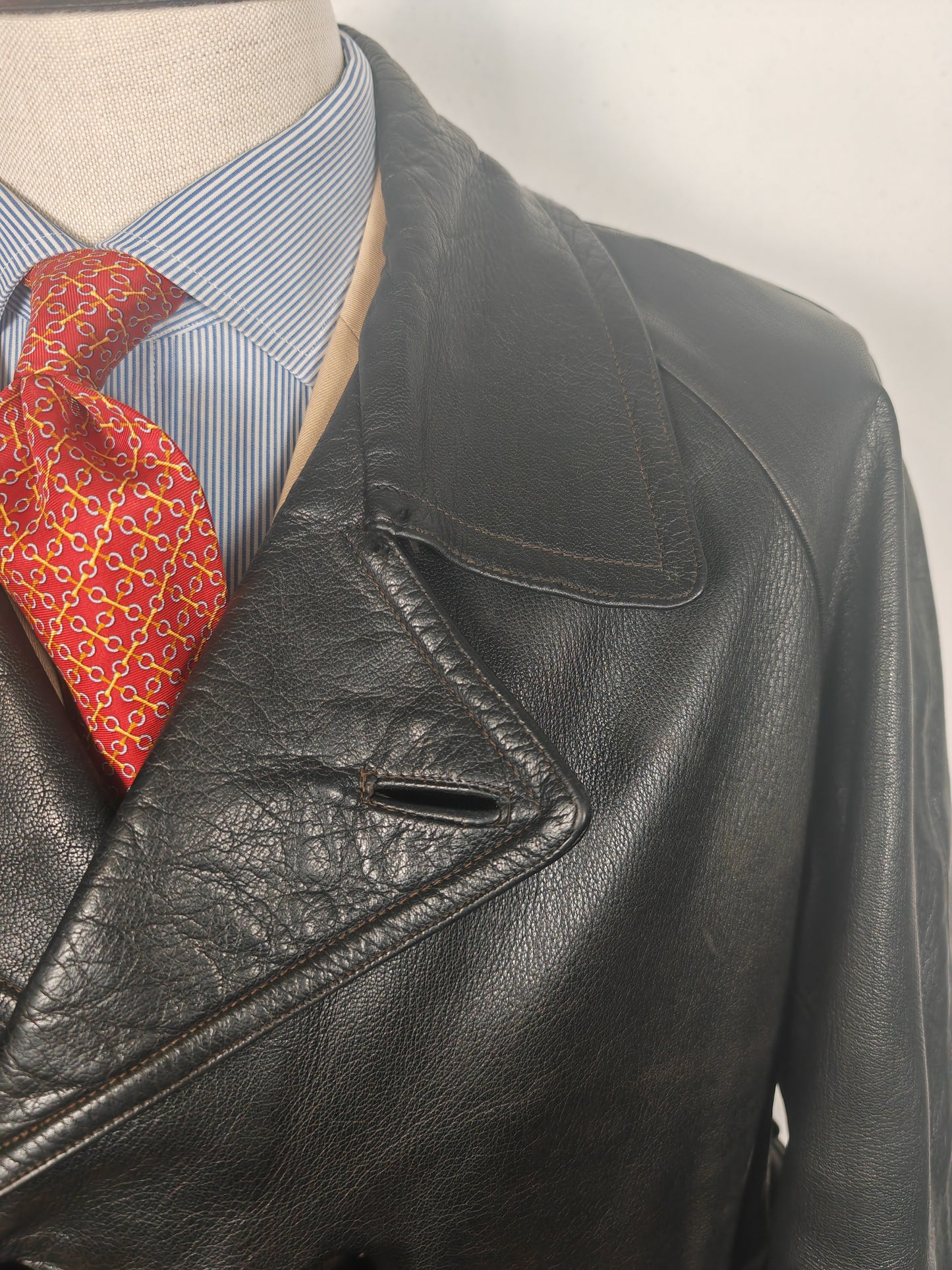 Giacca in pelle doppiopetto anni '50/'60 stile biker/militare - tg. 46-50