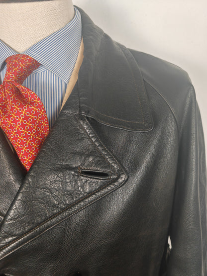 Giacca in pelle doppiopetto anni '50/'60 stile biker/militare - tg. 46-50