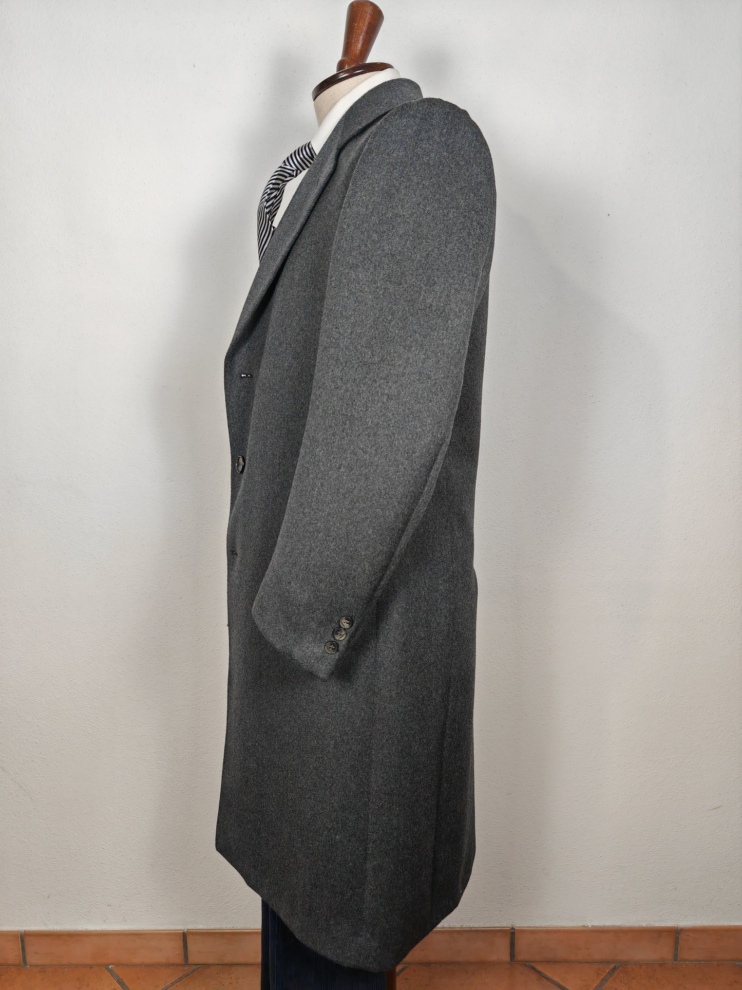 Cappotto anni '70 grigio fumo in twill di lana - tg. 46/48