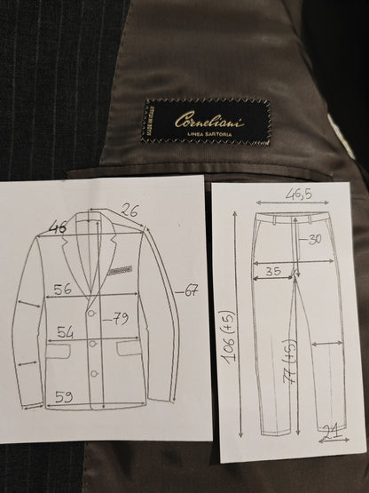 Completo Corneliani linea sartoria in fresco lana antracite gessato - tg. 52