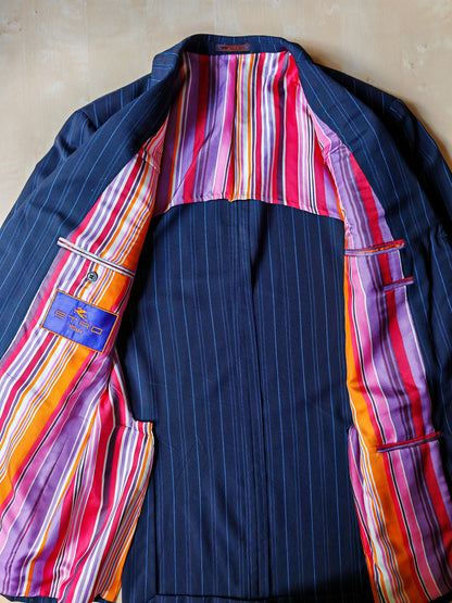 Etro, summer pinstripe suit with silk lining - size 54 ITA