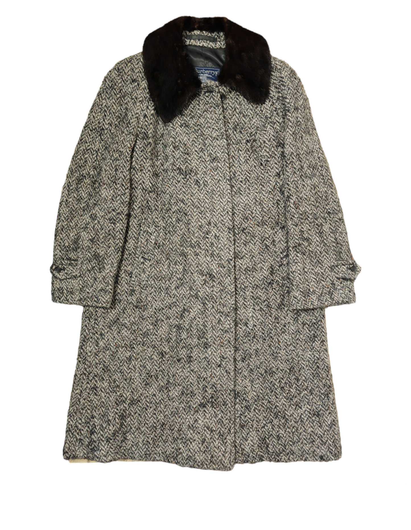 Cappotto Burberrys anni '80 in Irish tweed collo visone - tg. 46