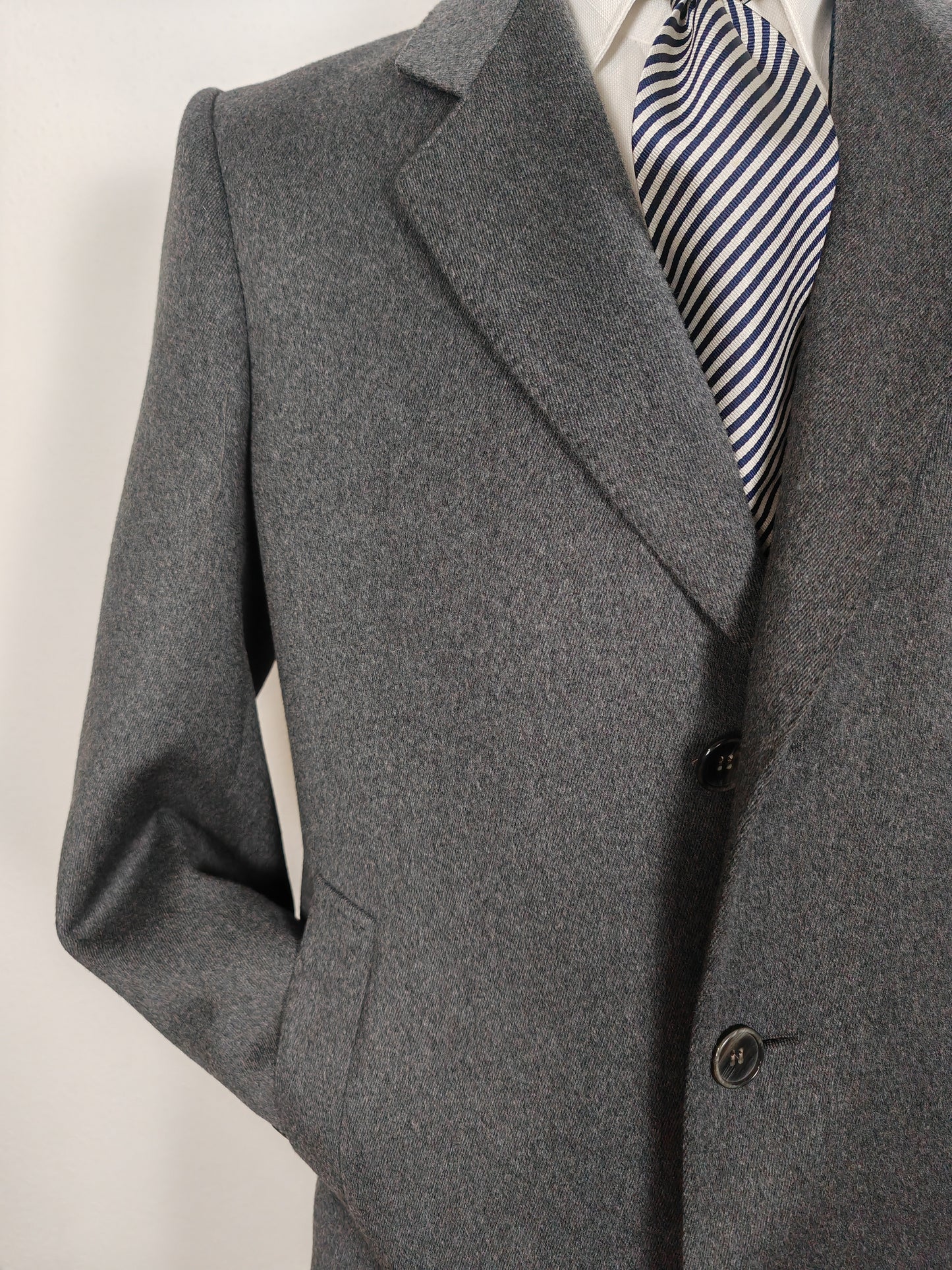 Cappotto anni '70 grigio fumo in twill di lana - tg. 46/48