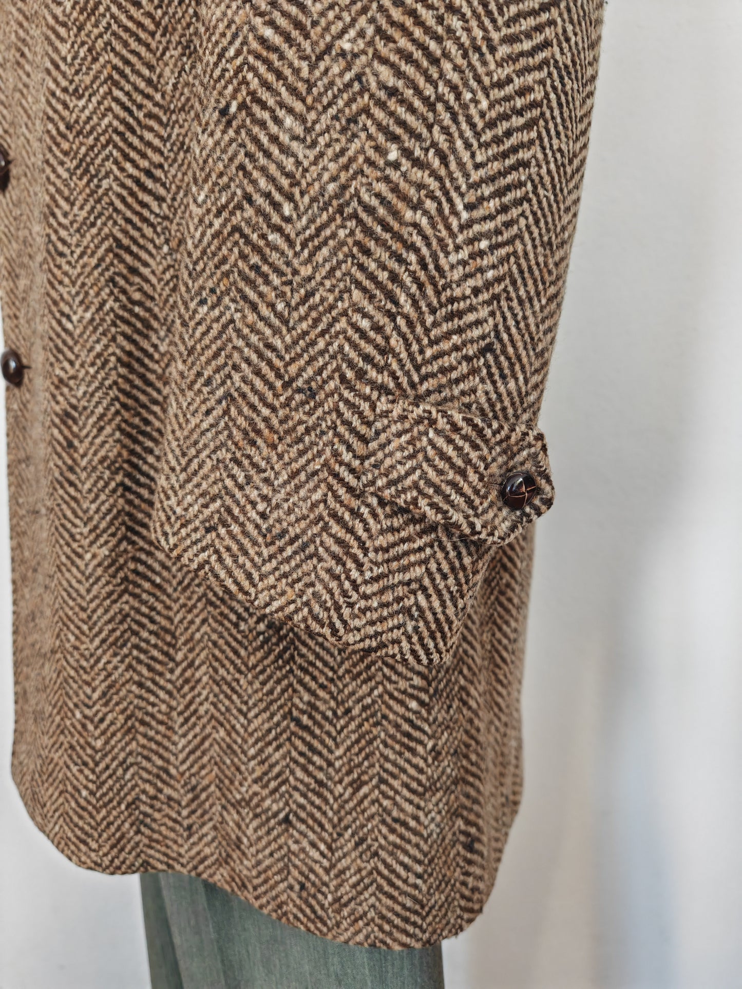 Cappotto anni '70 in tweed spigato, lunghezza tre quarti - tg. 48-50