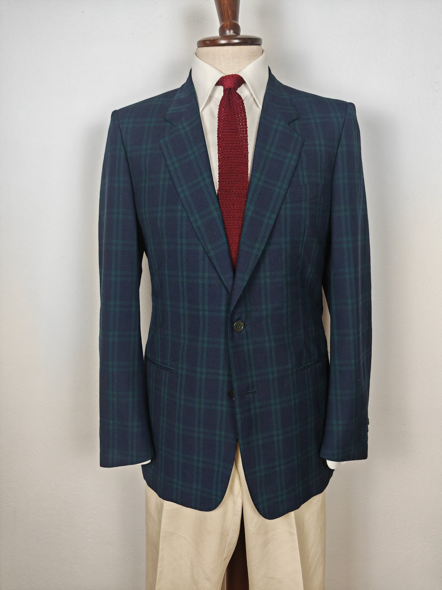 Giacca Corneliani anni '80 in fresco lana tartan black watch - tg 46/48