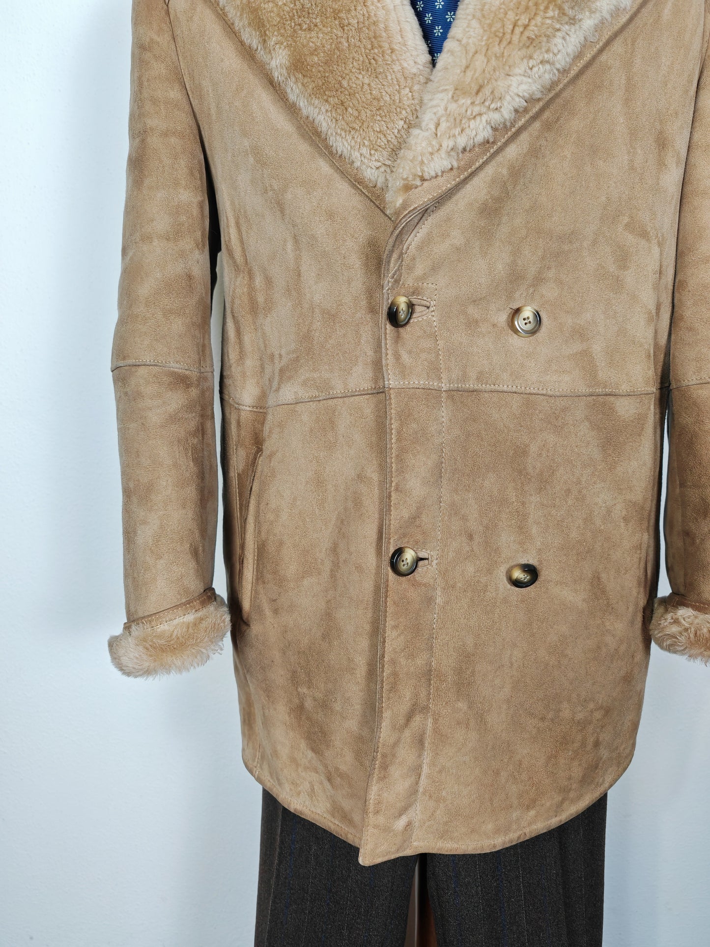 Montone shearling anni '70 doppiopetto color cammello - L/XL