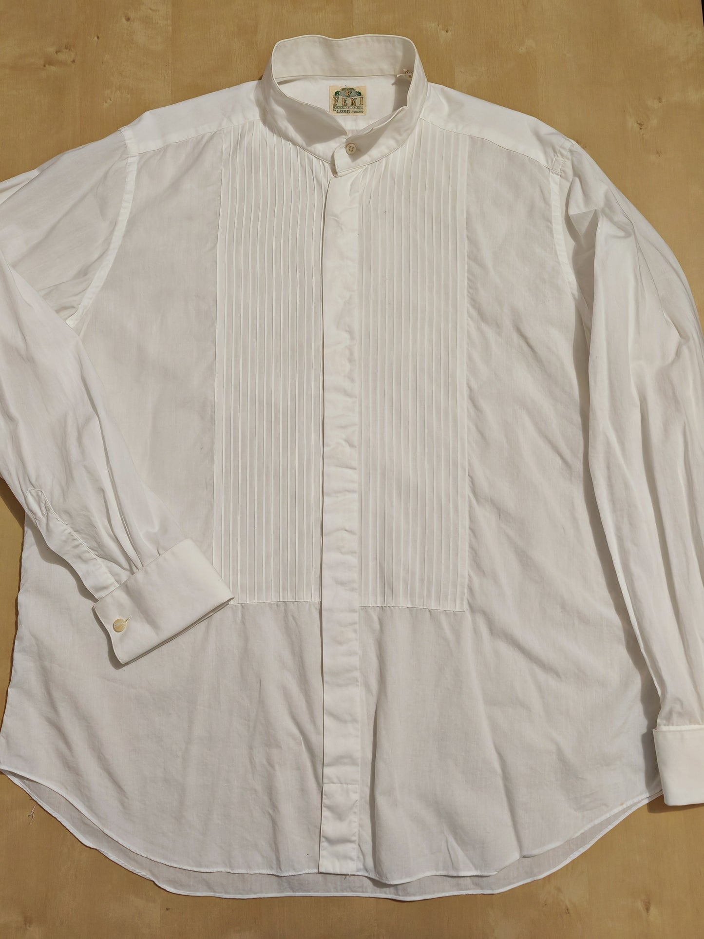 Camicia da smoking vintage collo diplomatico e sparato plissettato - tg. L/XL, collo 42/43