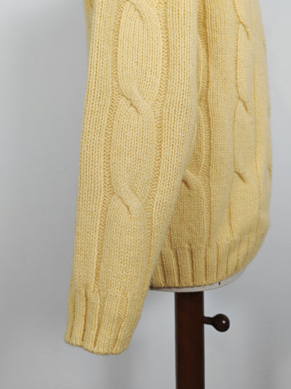 Maglione giallo a trecce in pura lana Shetland - tg. M/L