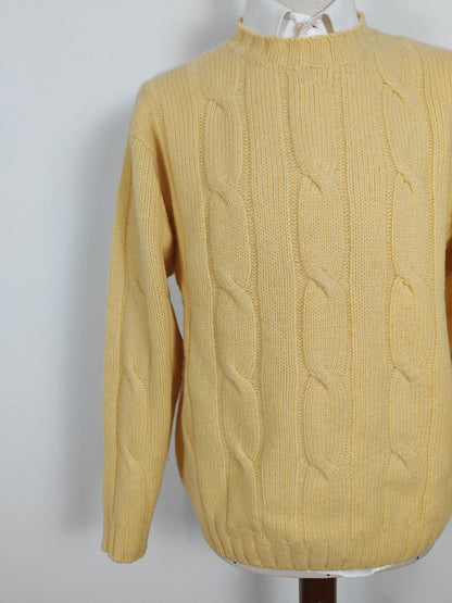 Maglione giallo a trecce in pura lana Shetland - tg. M/L