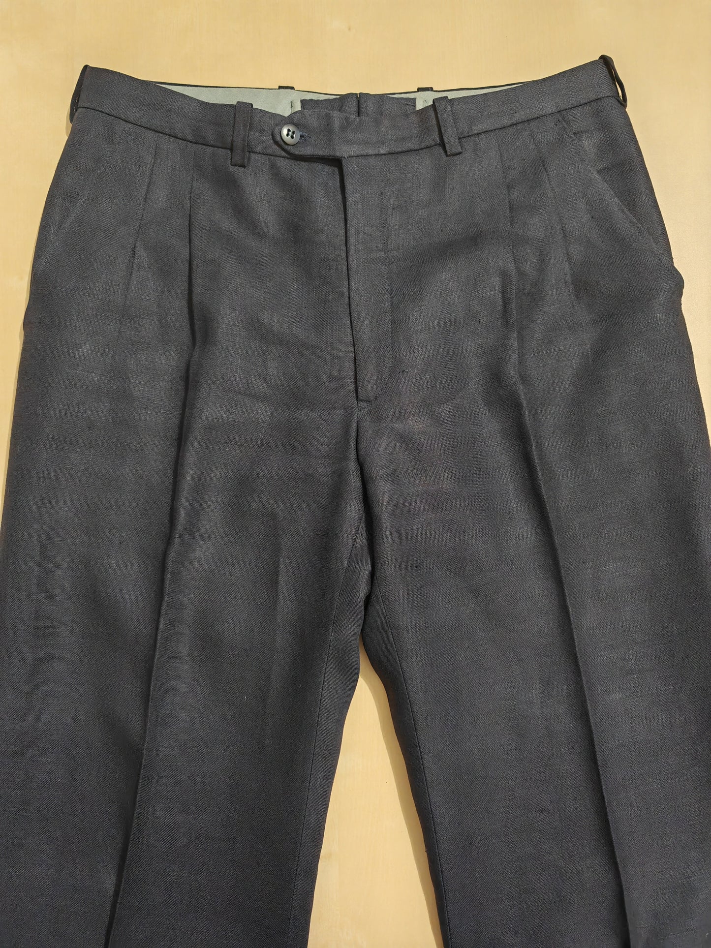 Completo doppiopetto sartoriale anni '70 in puro lino blu - tg. 46