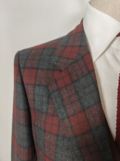 Tartan blazer Simon Ackerman anni '70 con panciotto abbinato - tg. 48/50