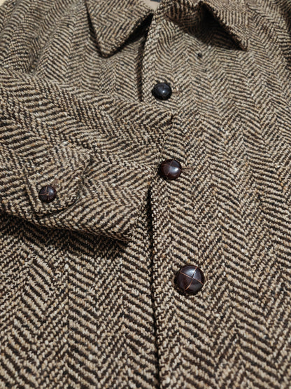 Cappotto anni '70 in tweed spigato, lunghezza tre quarti - tg. 48-50