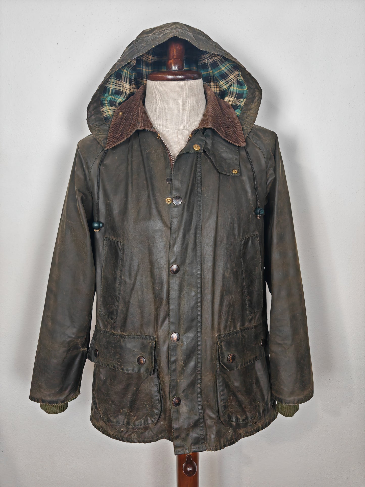 Barbour Bedale primi anni 2000 verde, con cappuccio - C38/97 cm