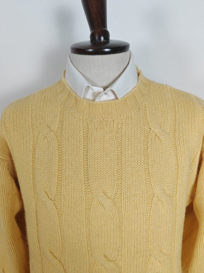 Maglione giallo a trecce in pura lana Shetland - tg. M/L