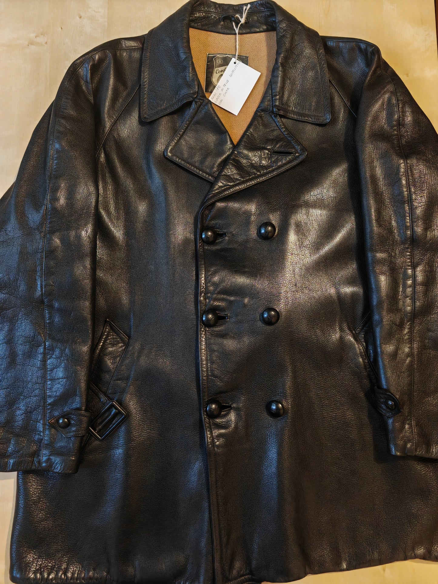 Giacca in pelle doppiopetto anni '50/'60 stile biker/militare - tg. 46-50