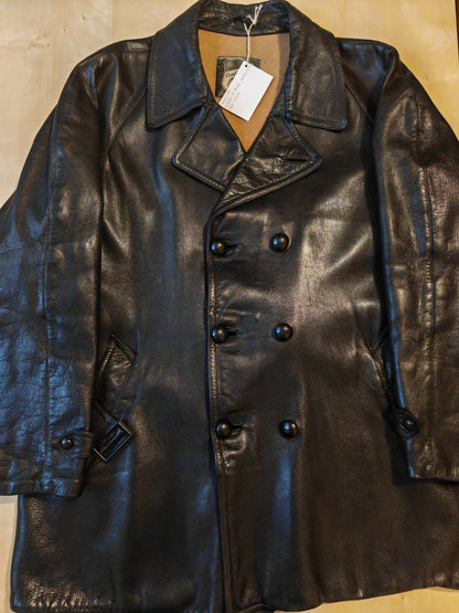 Giacca in pelle doppiopetto anni '50/'60 stile biker/militare - tg. 46-50