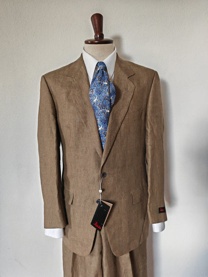 Pure linen suit in tobacco brown, deadstock - size 50 ITA