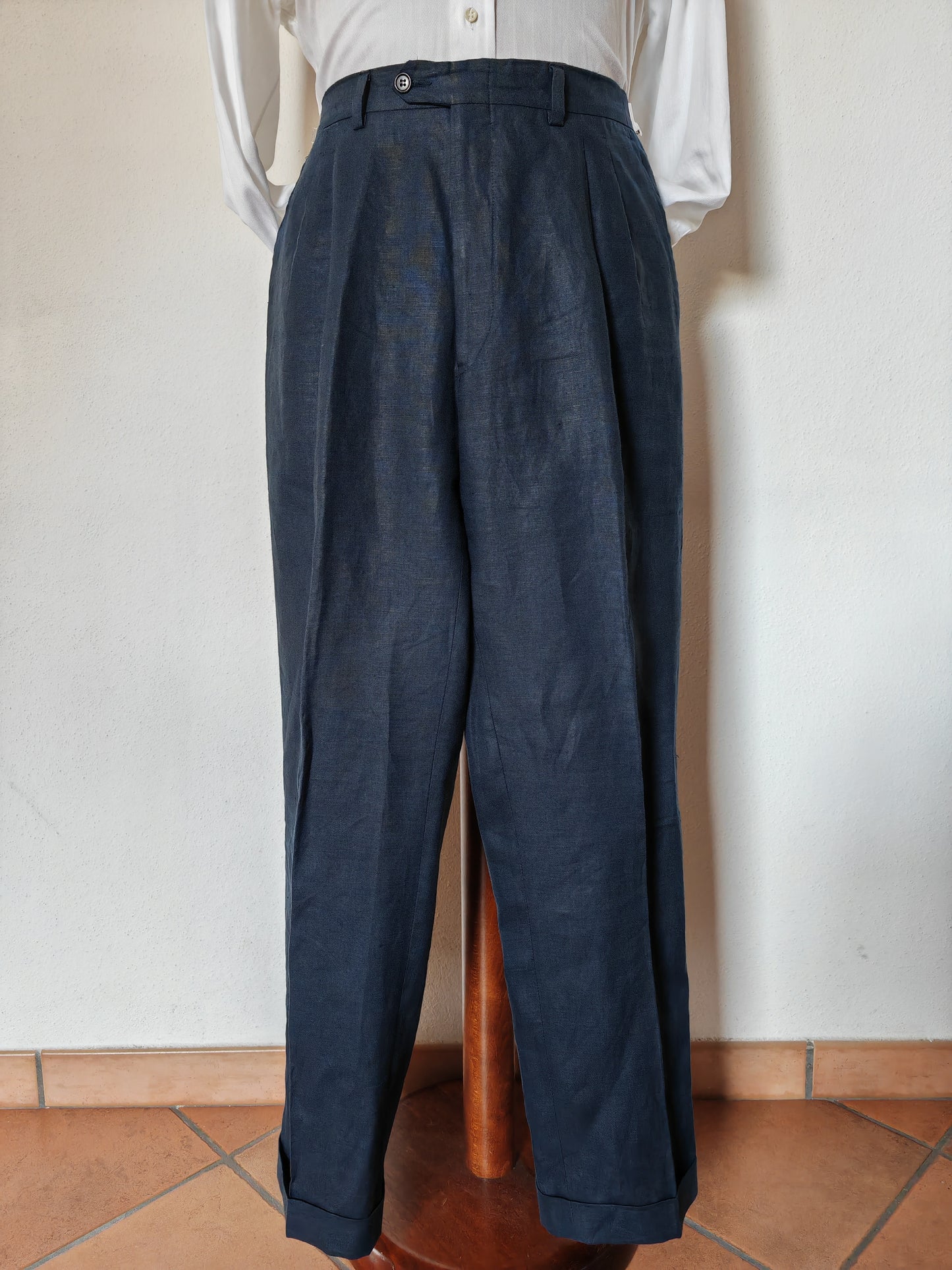 Pantaloni in puro lino blu notte - tg. 48