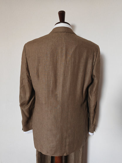 Pure linen suit in tobacco brown, deadstock - size 50 ITA