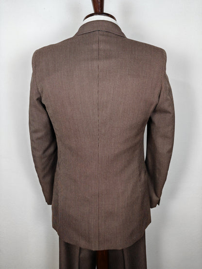 Completo 3 pezzi svasato anni '70 marrone spigato - tg. 44