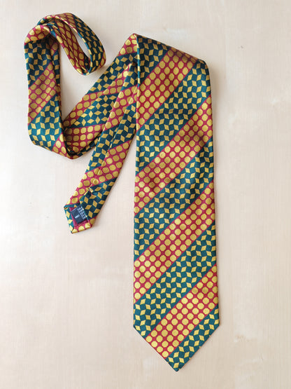 Cravatta geometrica rossa verde e oro
