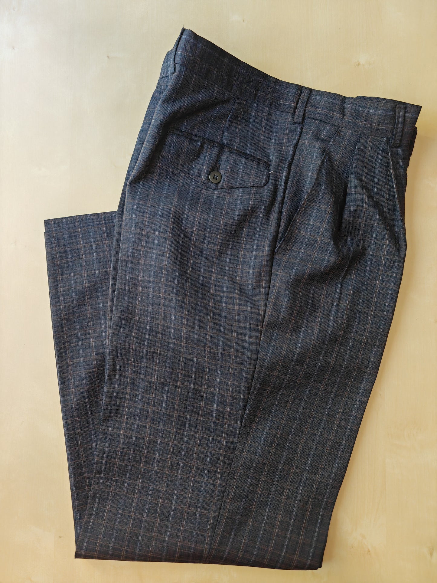 Pantalone anni '80 in fresco lana blu a quadri - tg. 48