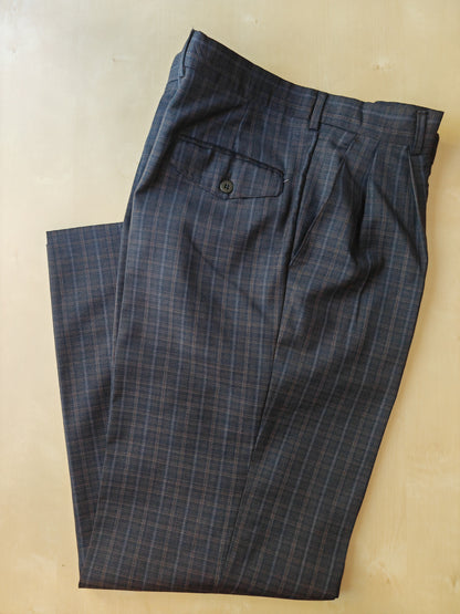 Pantalone anni '80 in fresco lana blu a quadri - tg. 48