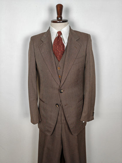 Completo 3 pezzi svasato anni '70 marrone spigato - tg. 44