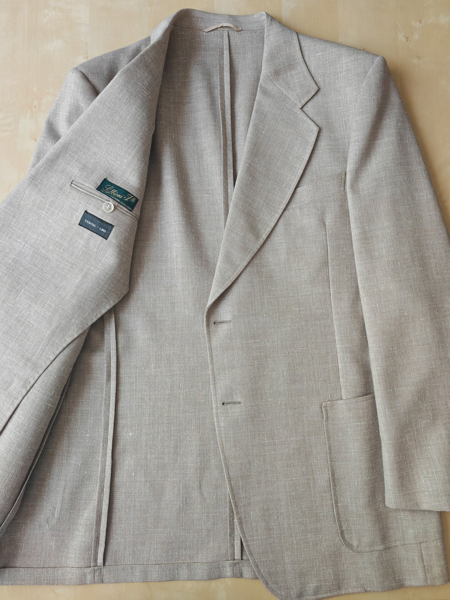 Completo estivo anni '70 in tela misto lino ecru - tg. 48/50