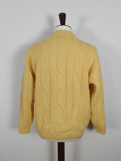 Maglione giallo a trecce in pura lana Shetland - tg. M/L