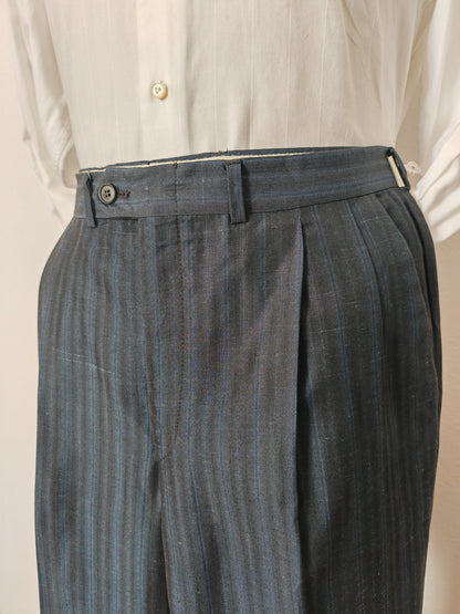 Completo anni '80 blu in pura seta shantung Marzotto - tg. 50