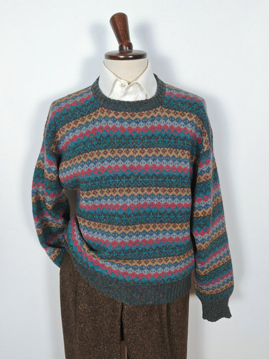 Maglione scozzese tipo Fair Isle in 100% lana shetland - L/XL