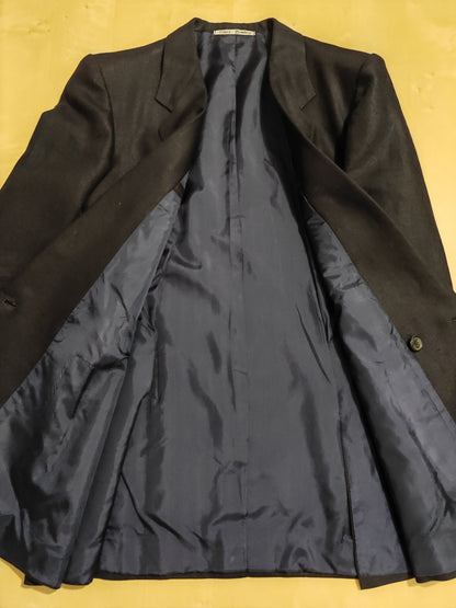 Completo doppiopetto sartoriale anni '70 in puro lino blu - tg. 46