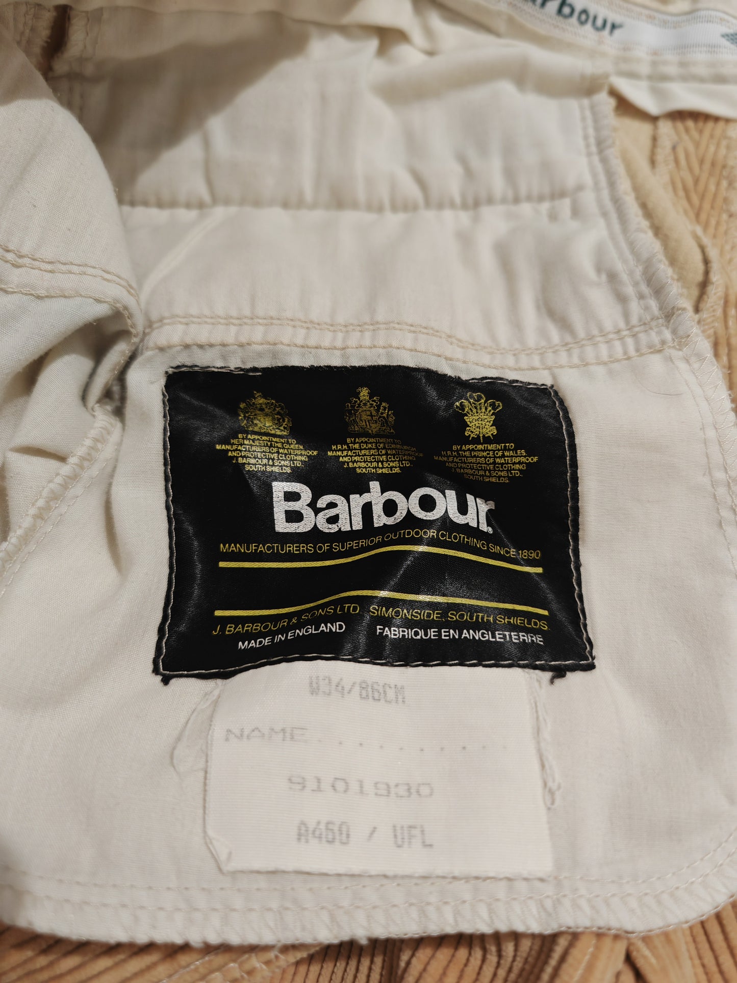 Pantalone Barbour anni '90 in velluto a coste beige - tg. 34 (=48)