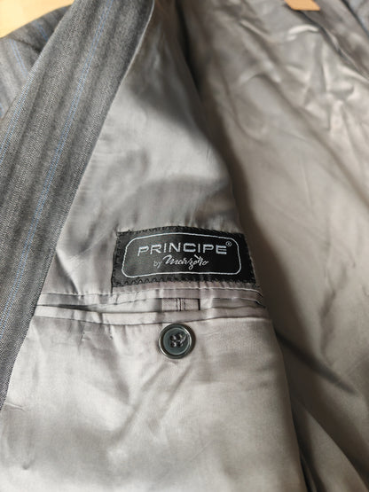 Completo anni '70/'80 tessuto Marzotto grigio a righe fresco lana - tg. 54/56