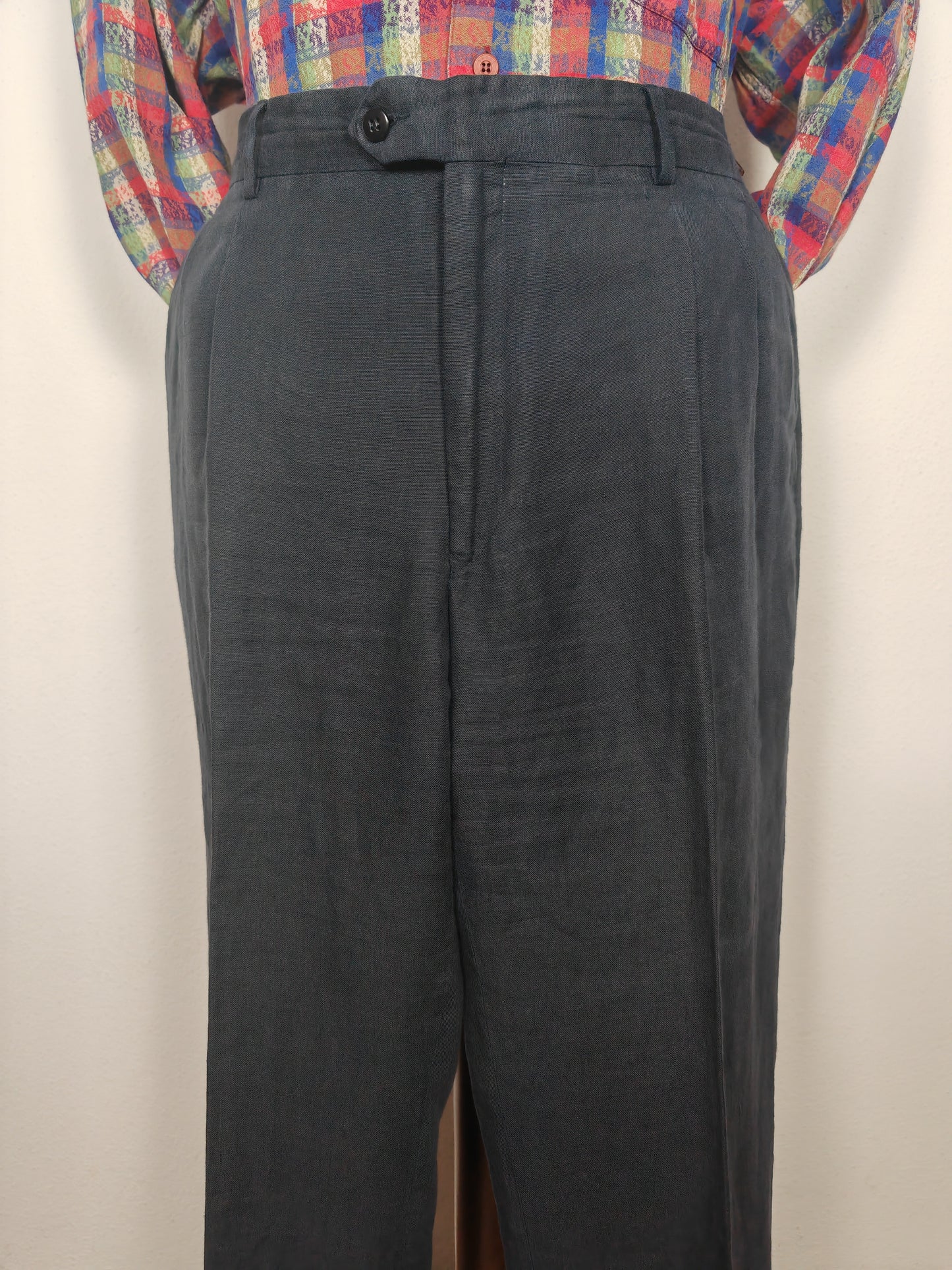 Pantalone blu 100% lino - tg. 54